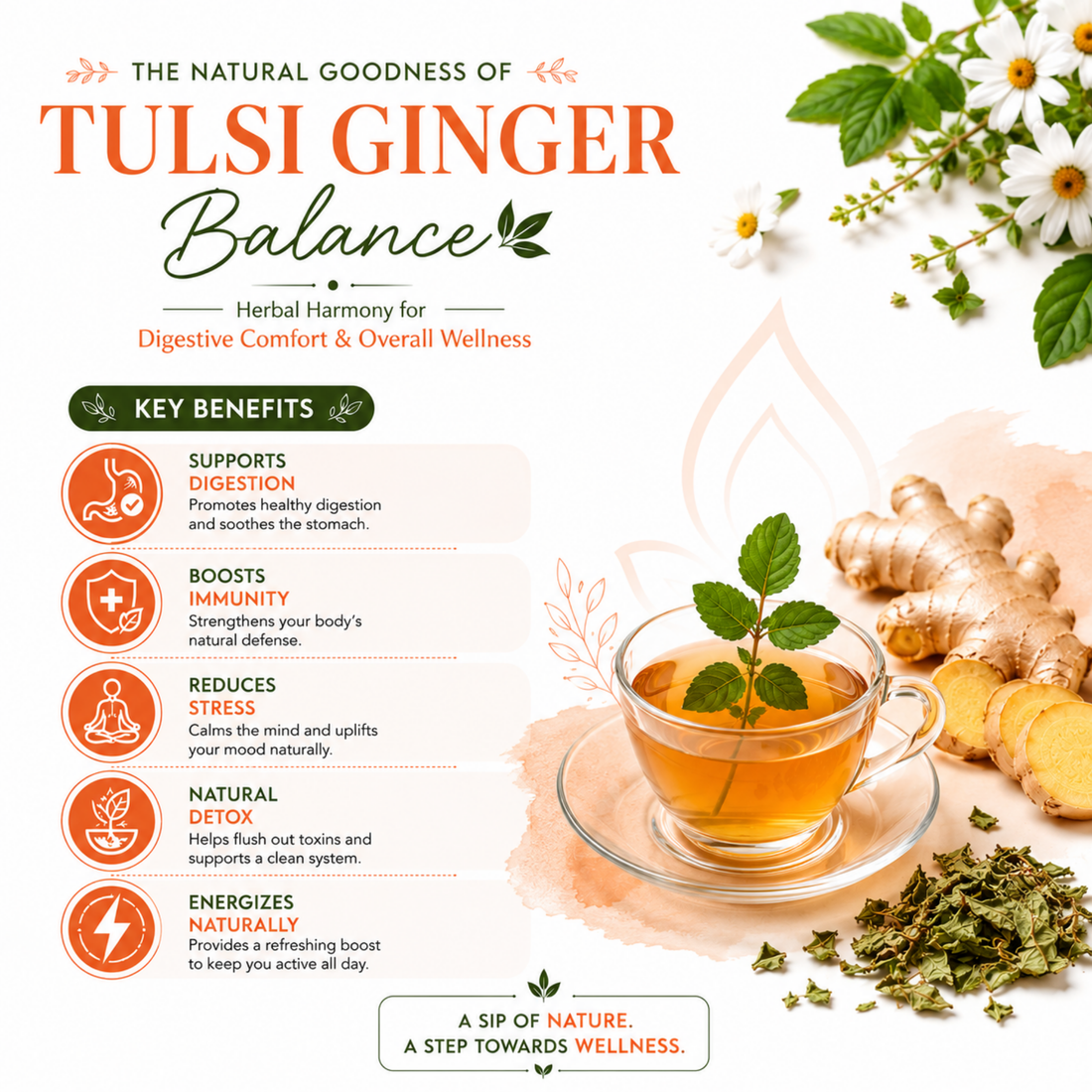 Tulsi Ginger Balance Herbal Tea By Suryatra | 100g