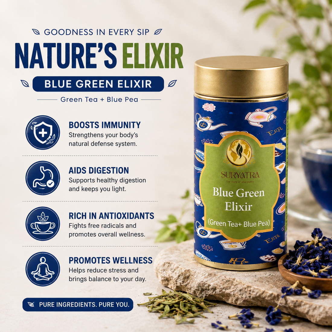 Blue Green Elixir Herbal Tea by Suryatra | 100g