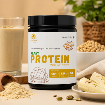 Suryatra Plant Protein Powder – Malai Kulfi Flavour | High-Fibre Protein Supplement | 250g
