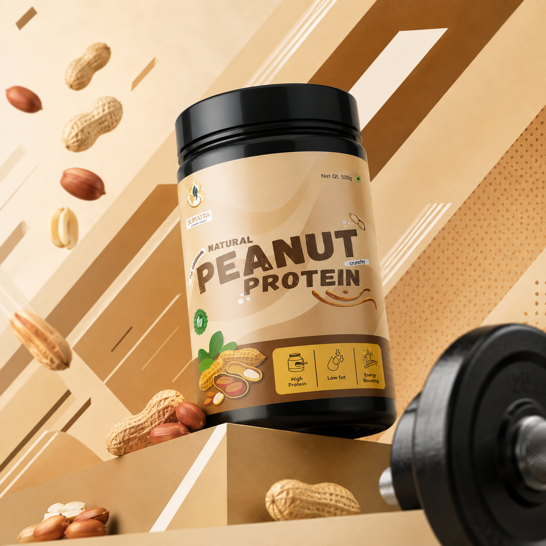 Suryatra Natural Peanut Protein Powder | 57g Protein per 100g | Roasted Peanut Protein | High Protein, Low Fat | 500g
