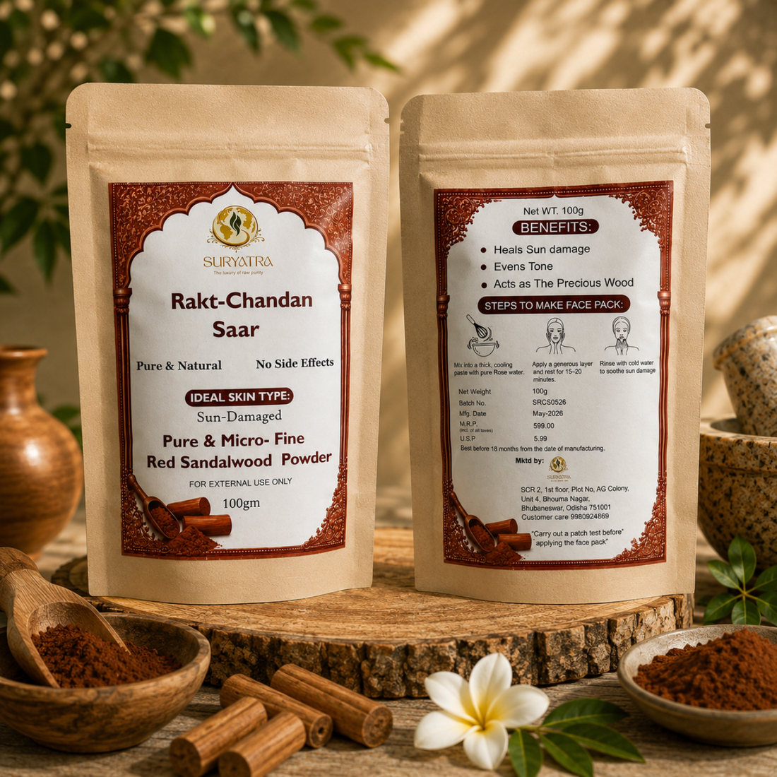 Rakt-Chandan Saar Red Sandalwood Powder by Suryatra | 100g
