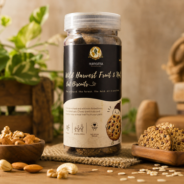 Wild Harvest Fruit & Nut Oat Biscuits by Suryatra, 140g | No Palm Oil, High Fibre | 3X Oats | 0% Maida, Refined Sugar | With Fruits, Nuts & Seeds | Anytime Snack