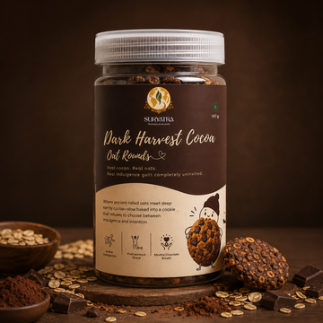 Dark Harvest Cocoa Oat Biscuits by Suryatra, 140g | No Palm Oil, High Fibre | 3X Oats | 0% Maida, Refined Sugar | Anytime Snack
